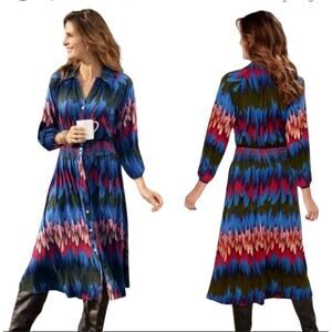 NWT Soft Surroundings Midi Dress Ancient Isle Shirtdress Fanchon Multi Medium